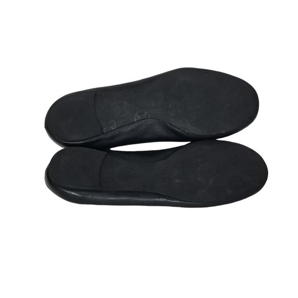 Tory Burch Reva Black Leather Ballet Ballerina Flats Gold Hardware Size 7.5 M - Picture 3 of 10
